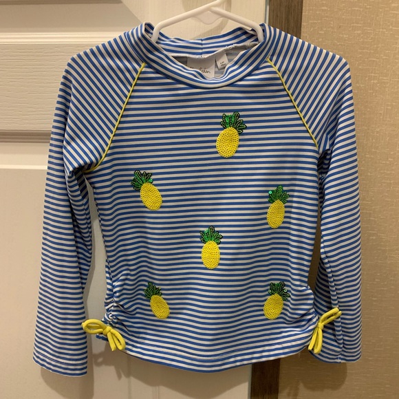 Mini Boden Other - Mini Boden Girl’s Sequin Pineapple Rashguard Striped Top 4-5Y